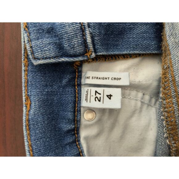 Loft The Straight Crop Jeans Women's Sz 4/27 Hi Rise Medium Wash Frayed Denim - Picture 4 of 13